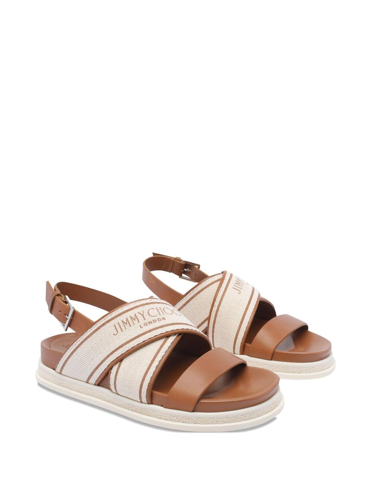 Jimmy Choo Joa Logo-print Canvas And Leather Slingback Sandals In Brown