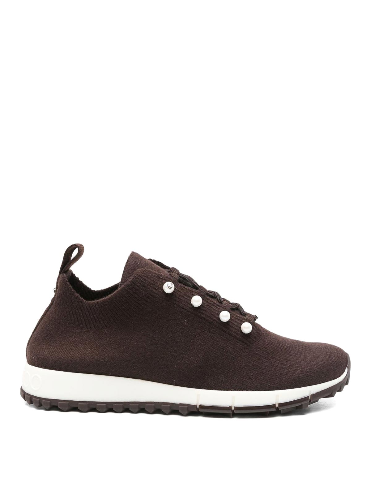 Jimmy Choo Womens  Veles Cashmere-knit Low-top Trainers In Brown
