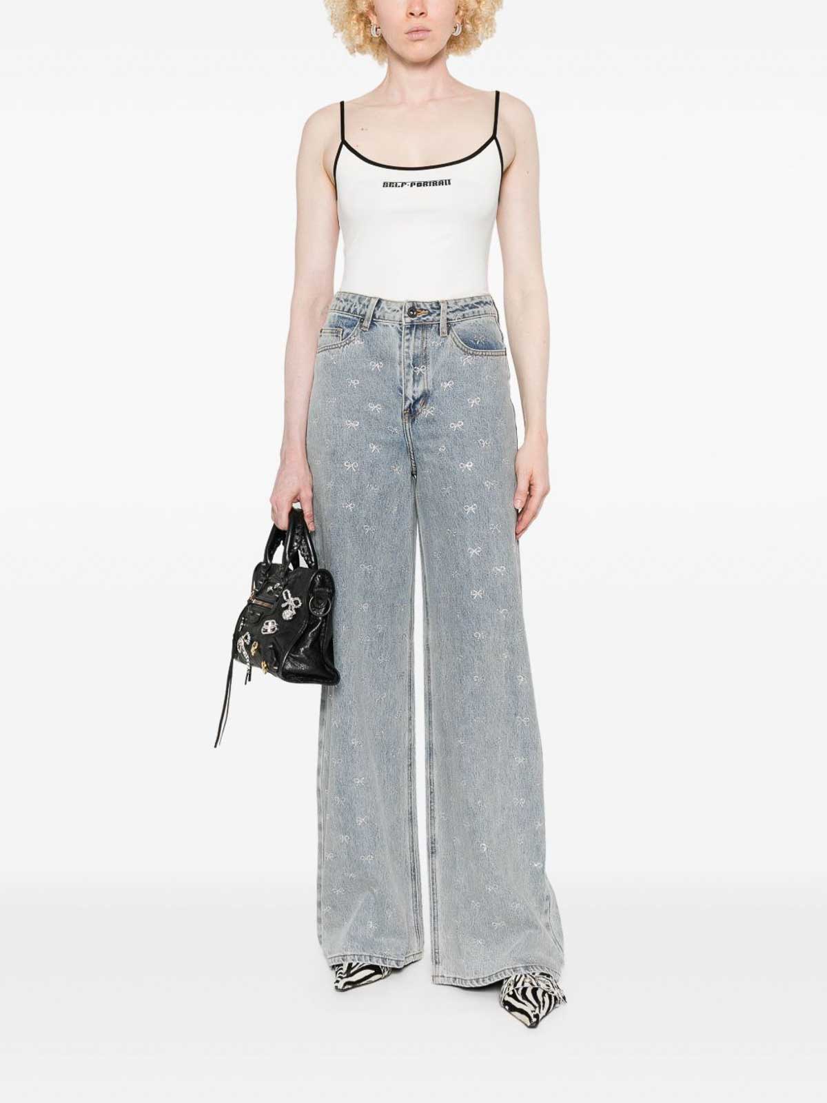 Self-portrait Self Portrait Crystal Embellished Denim Jeasn In Blue