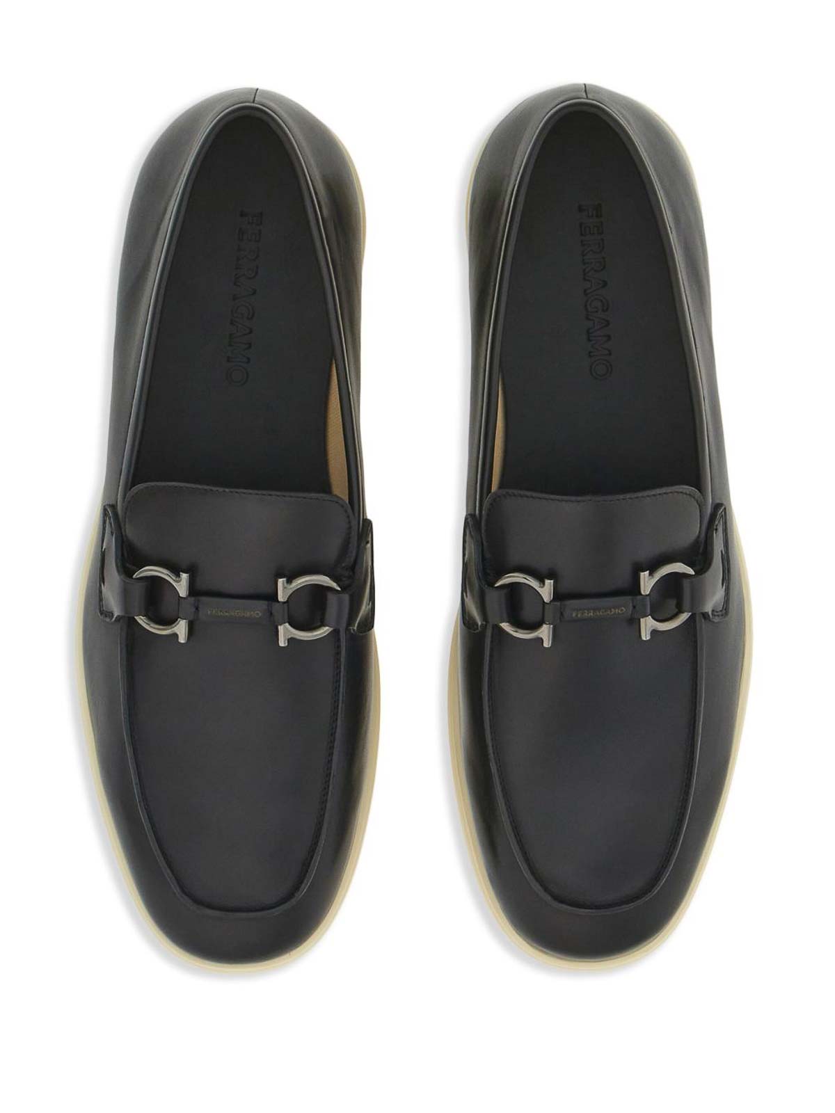 Ferragamo Gancini Leather Loafers In Black