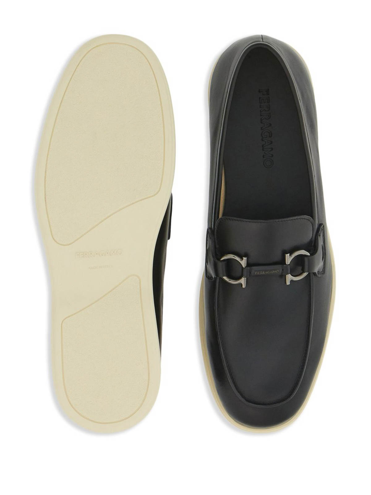 Ferragamo Gancini Leather Loafers In Black