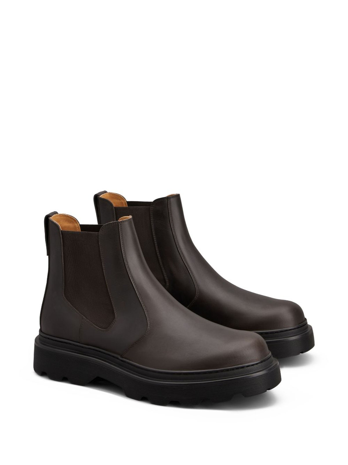 Tod's Chunky Sole Leather Ankle Boots With Elastic Panels In Brown
