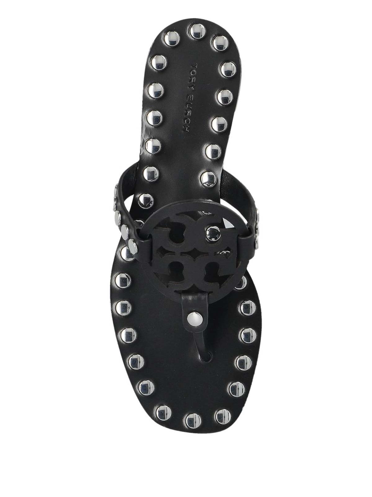 Tory Burch Black Thong Sandals With Logo On The Front And Stud Embellishments In Leather Woman In Black