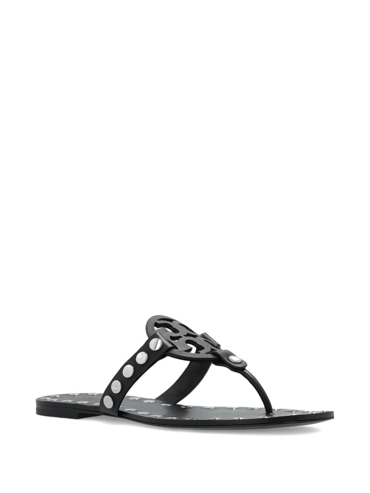 Tory Burch Black Thong Sandals With Logo On The Front And Stud Embellishments In Leather Woman In Black