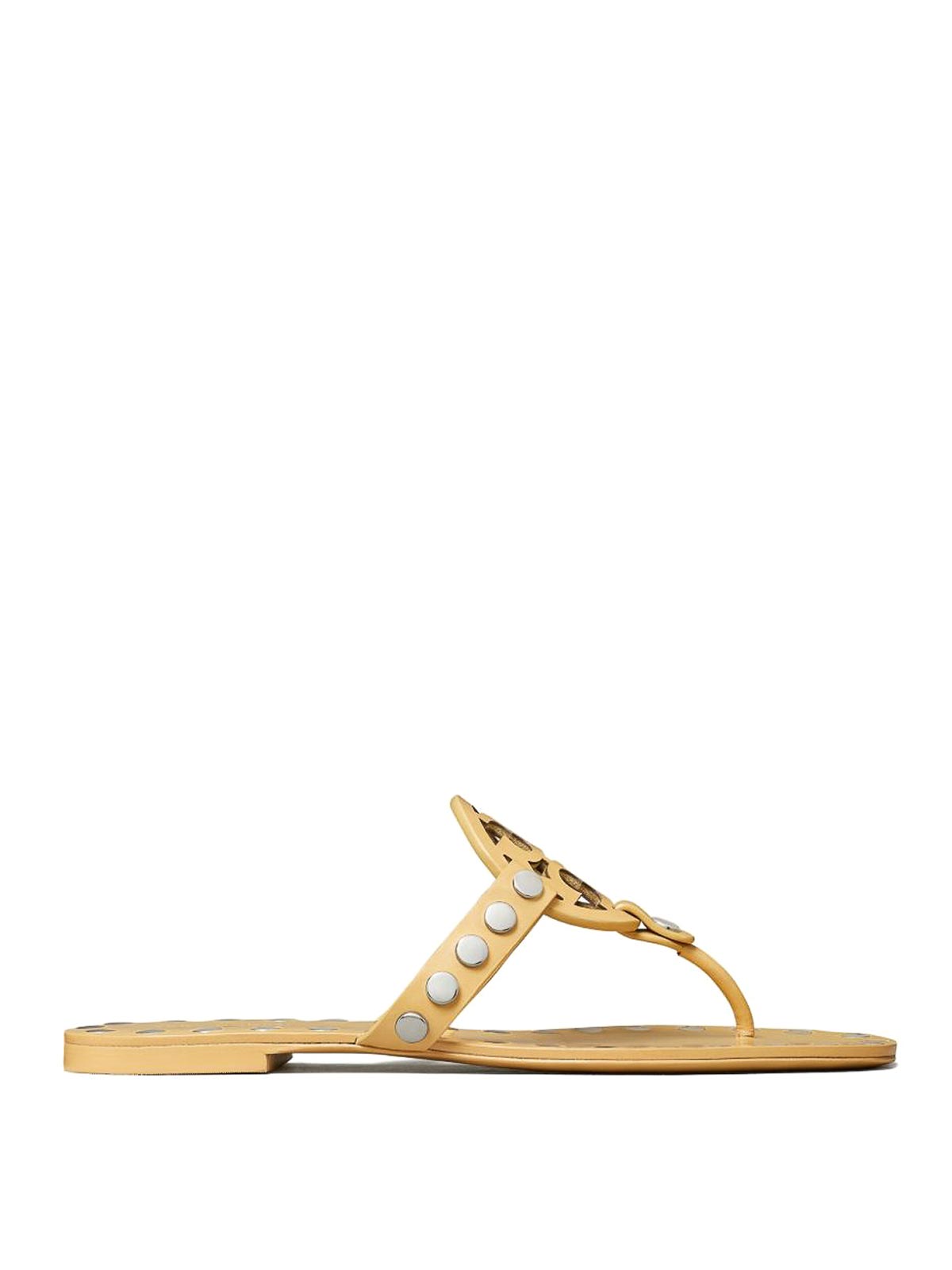 Tory Burch Studded Miller Leather Flat Sandals In Neutral