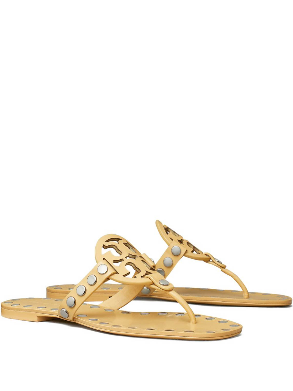 Tory Burch Studded Miller Leather Flat Sandals In Neutral