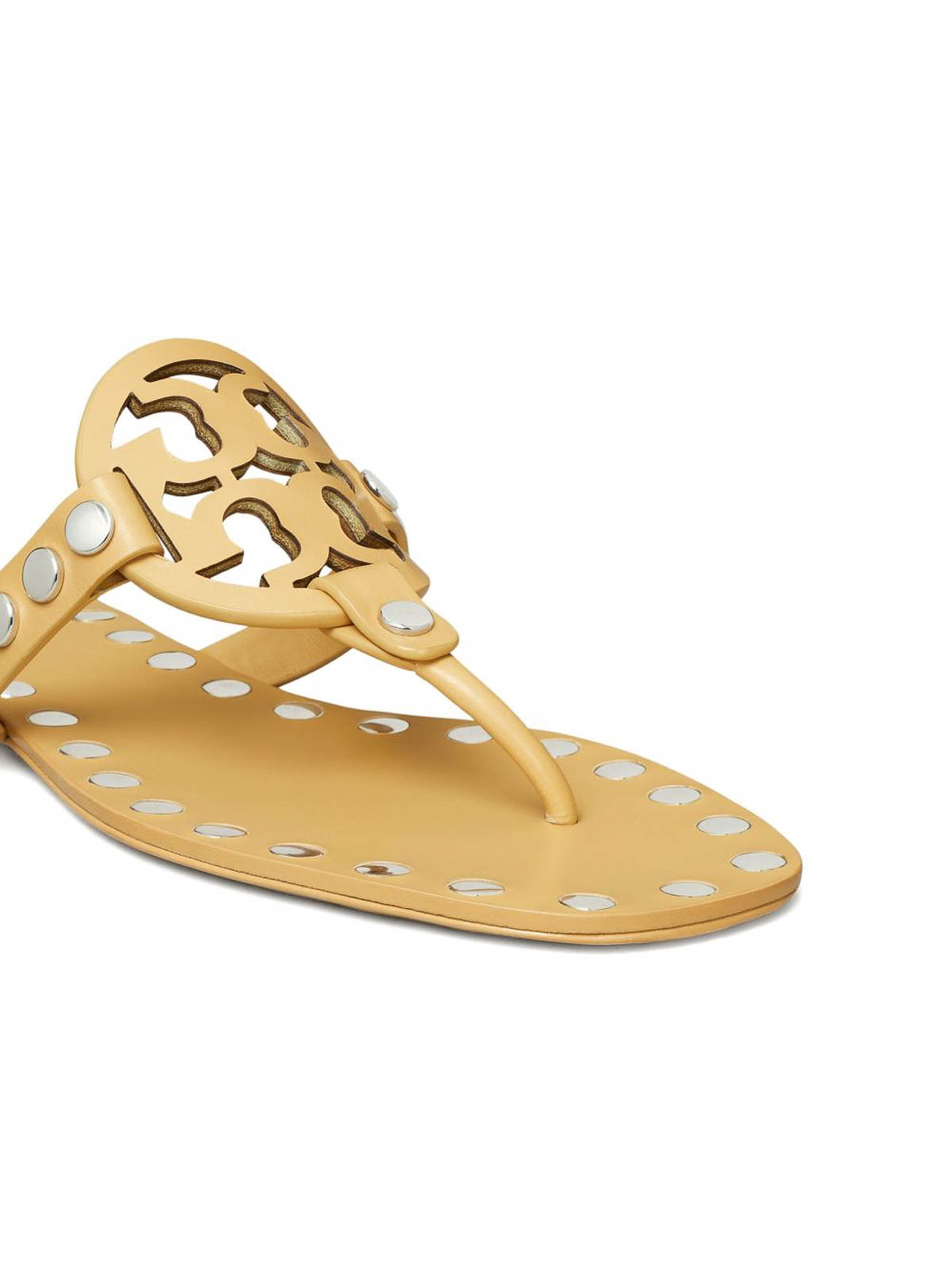 Tory Burch Studded Miller Leather Flat Sandals In Neutral