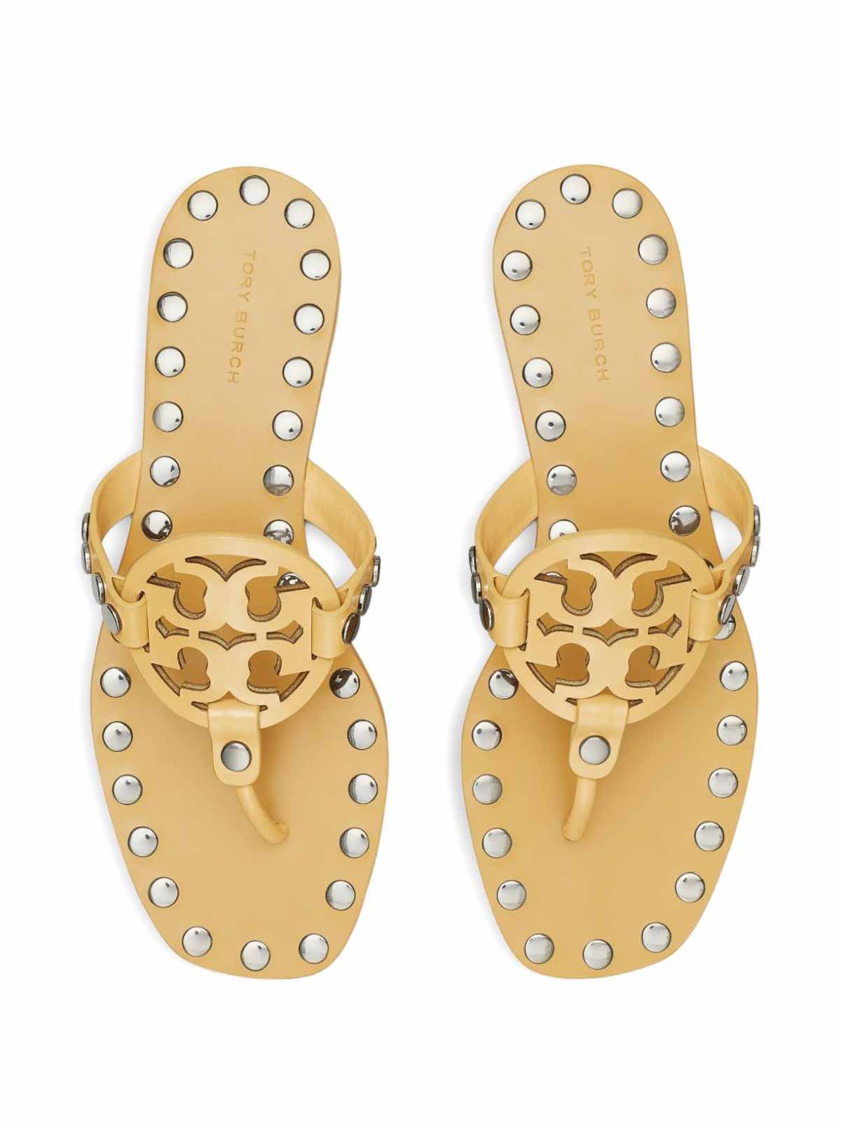 Tory Burch Studded Miller Leather Flat Sandals In Neutral
