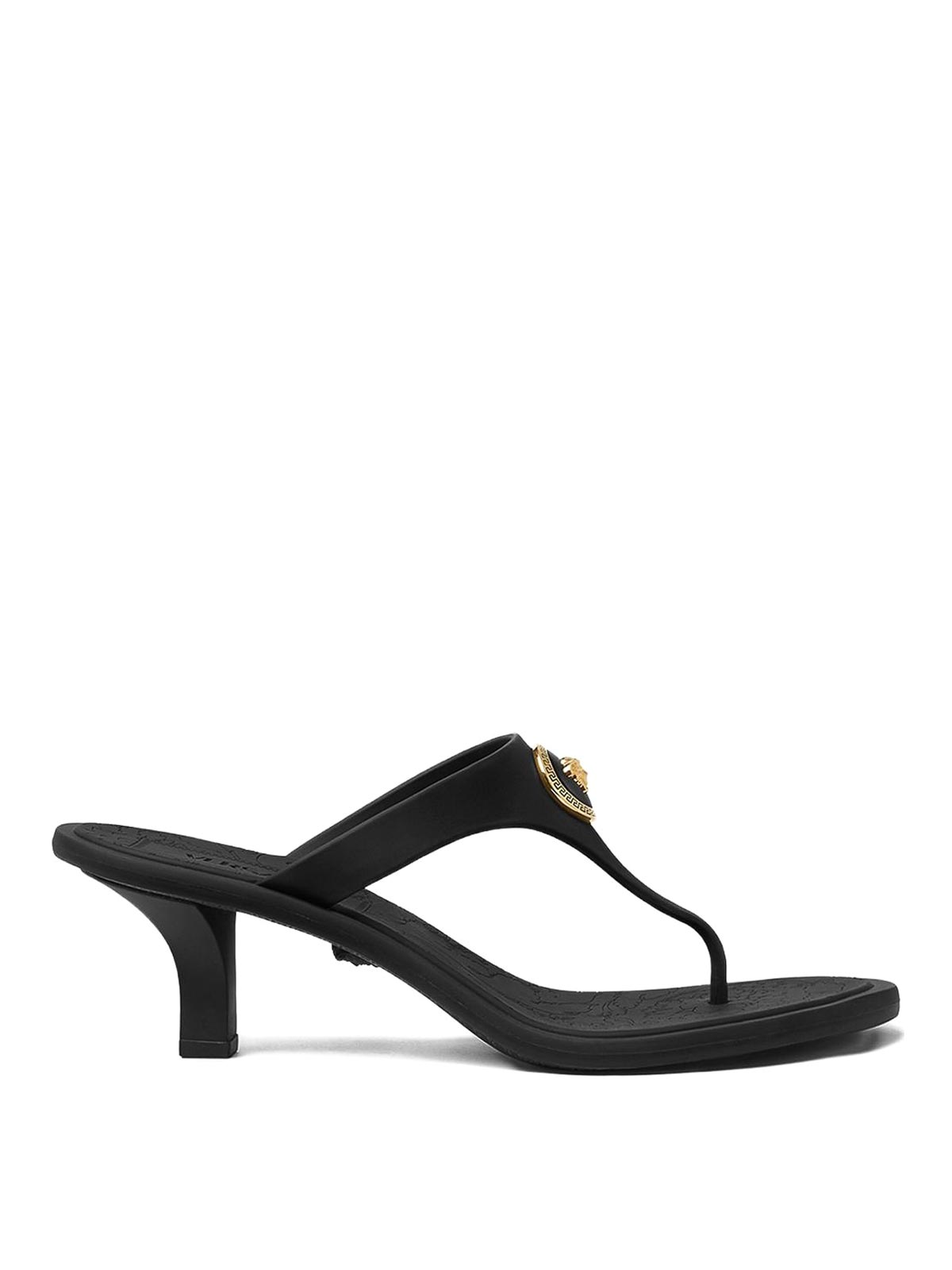 Versace Gianni Ribbon Thong Mules In Black