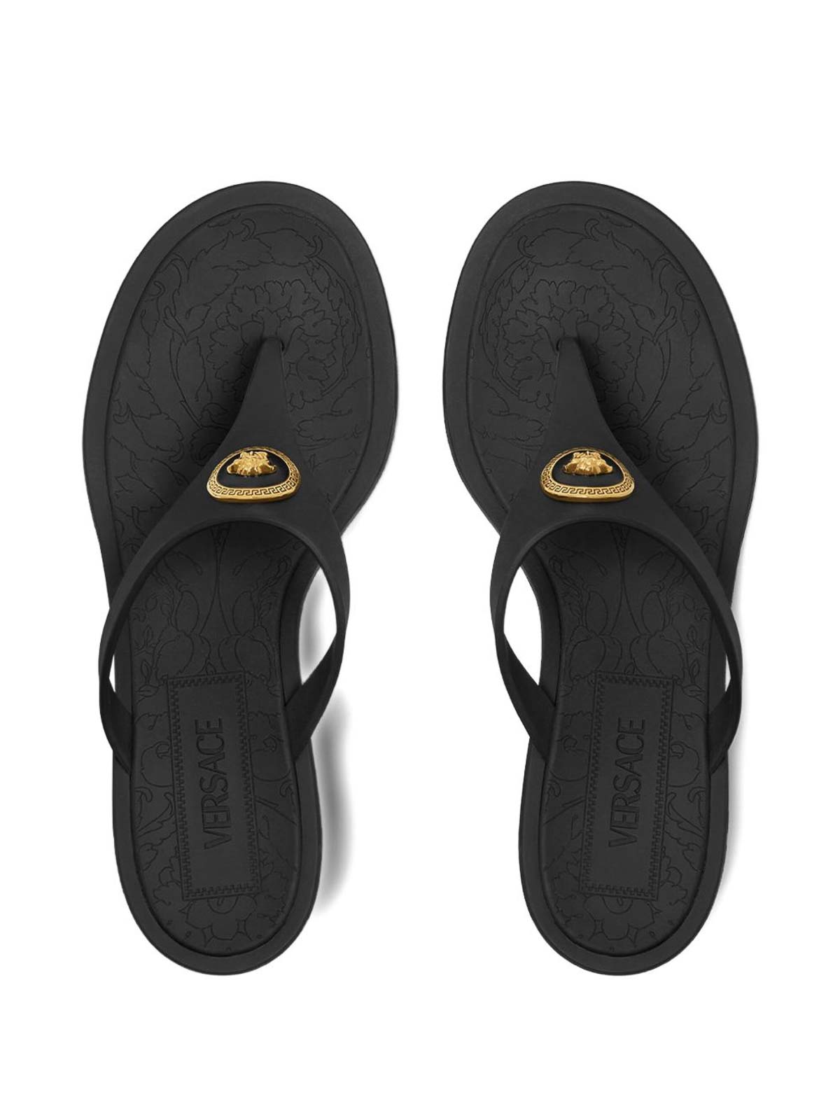 Versace Gianni Ribbon Thong Mules In Black