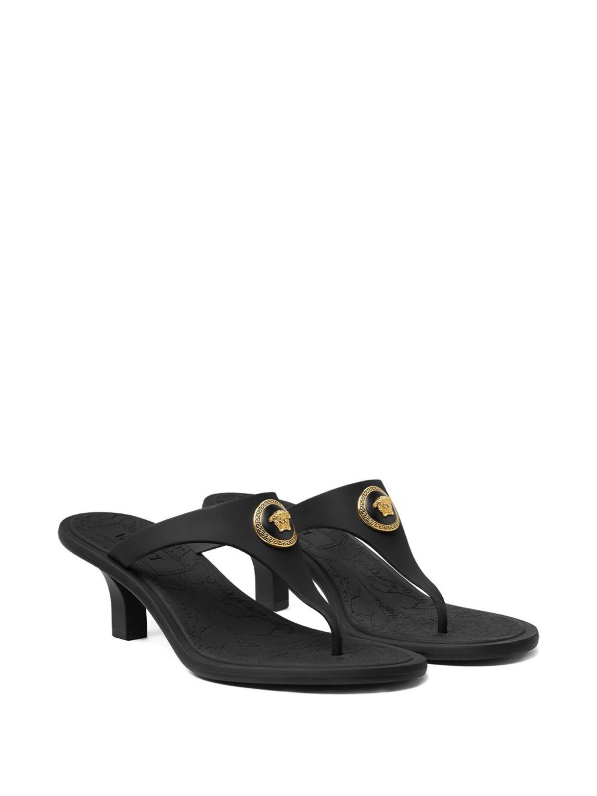 Versace Gianni Ribbon Thong Mules In Black