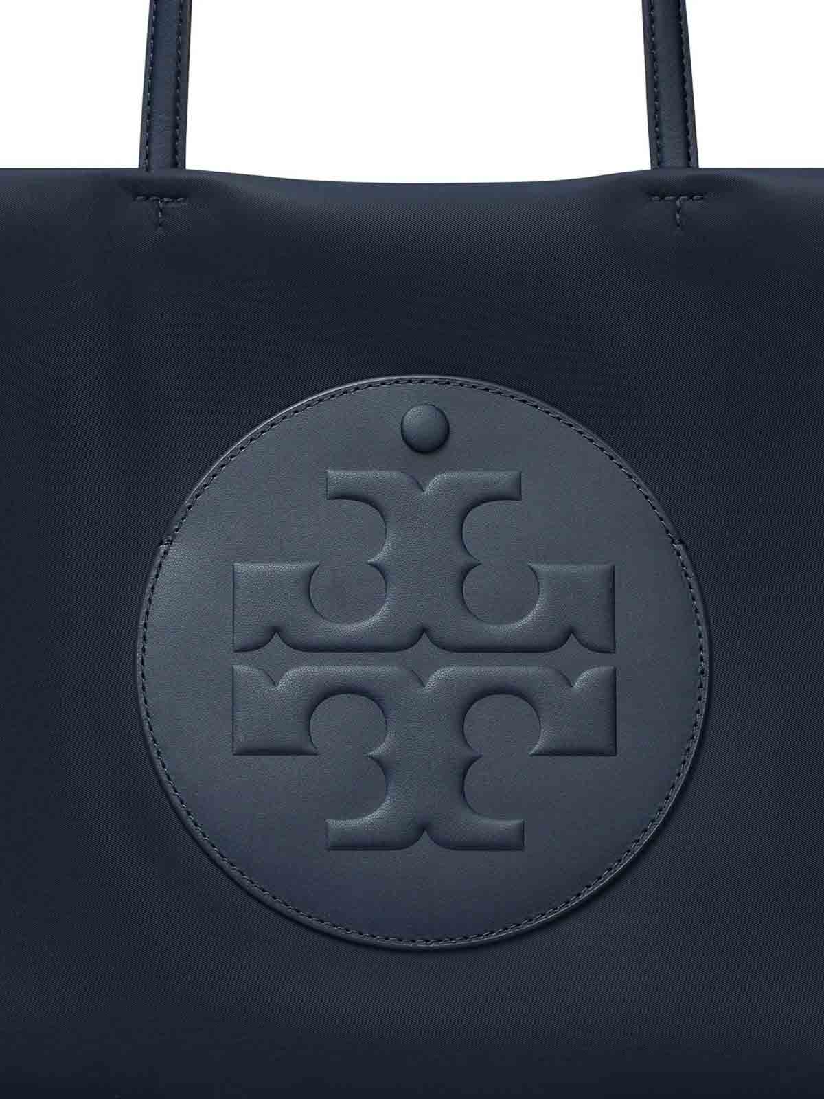 Tory Burch Navy Blue Nylon Small Ella Shopping Bag In Blue