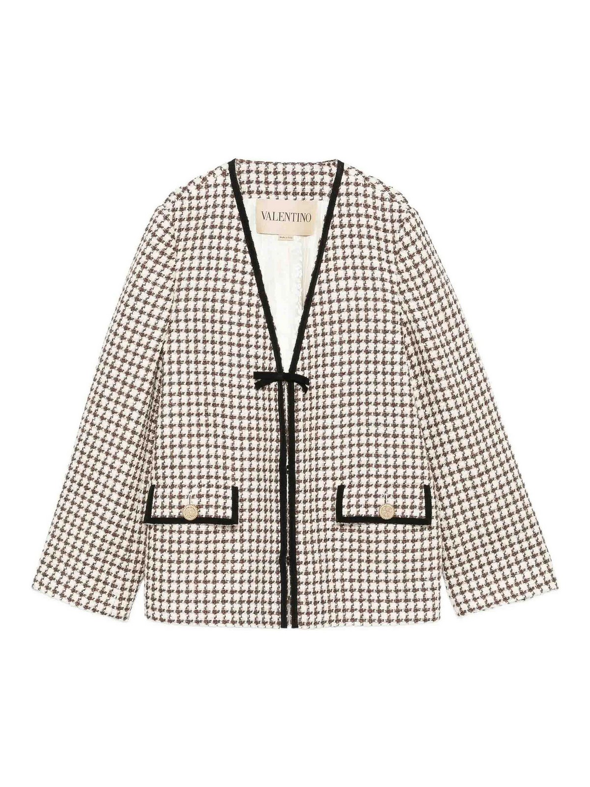 Valentino Houndstooth Tie-detail Blazer In Neutral