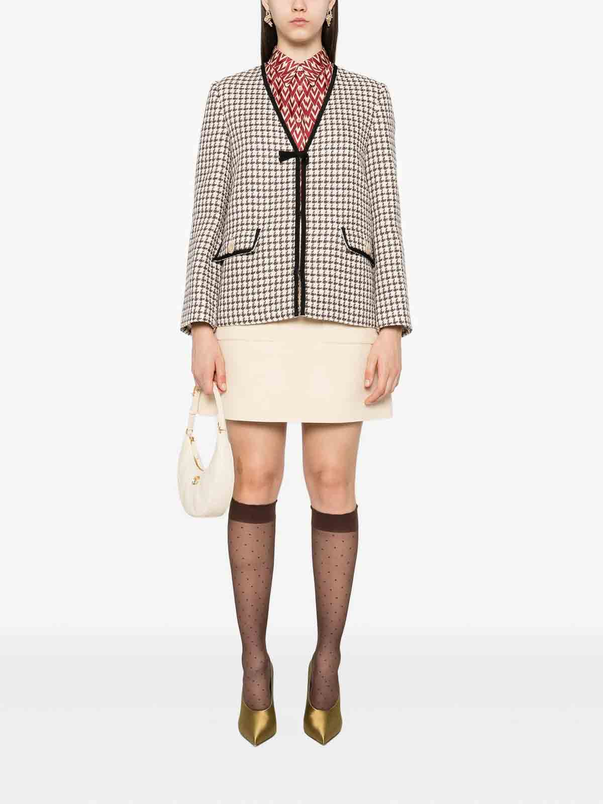 Valentino Houndstooth Tie-detail Blazer In Neutral