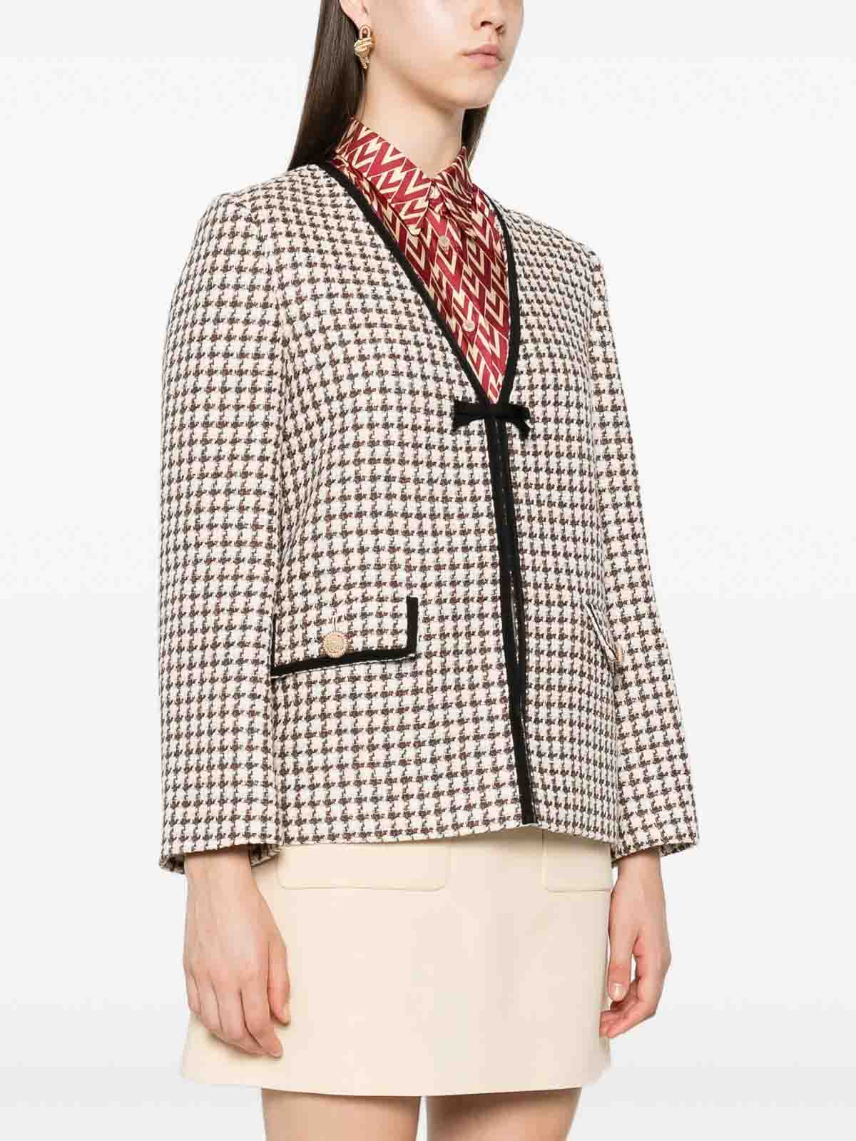 Valentino Houndstooth Tie-detail Blazer In Neutral