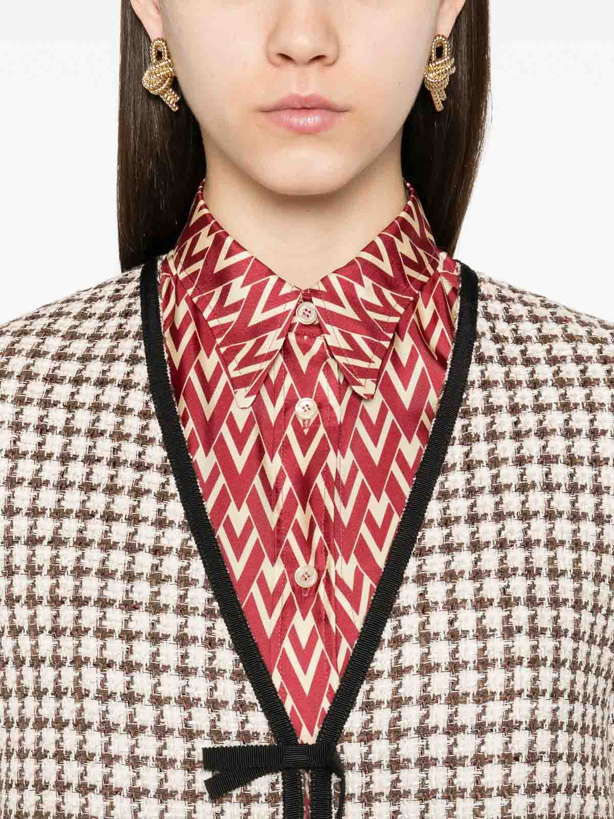 Valentino Houndstooth Tie-detail Blazer In Neutral