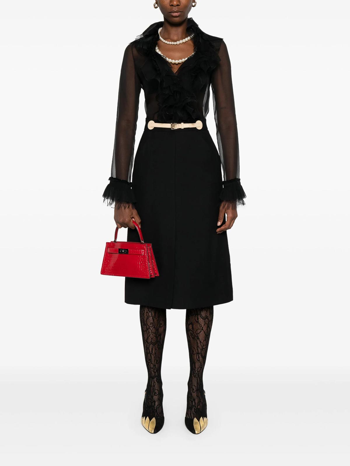 Valentino Garavani A-line Skirt With Leather Details And Buckle Closure In Black