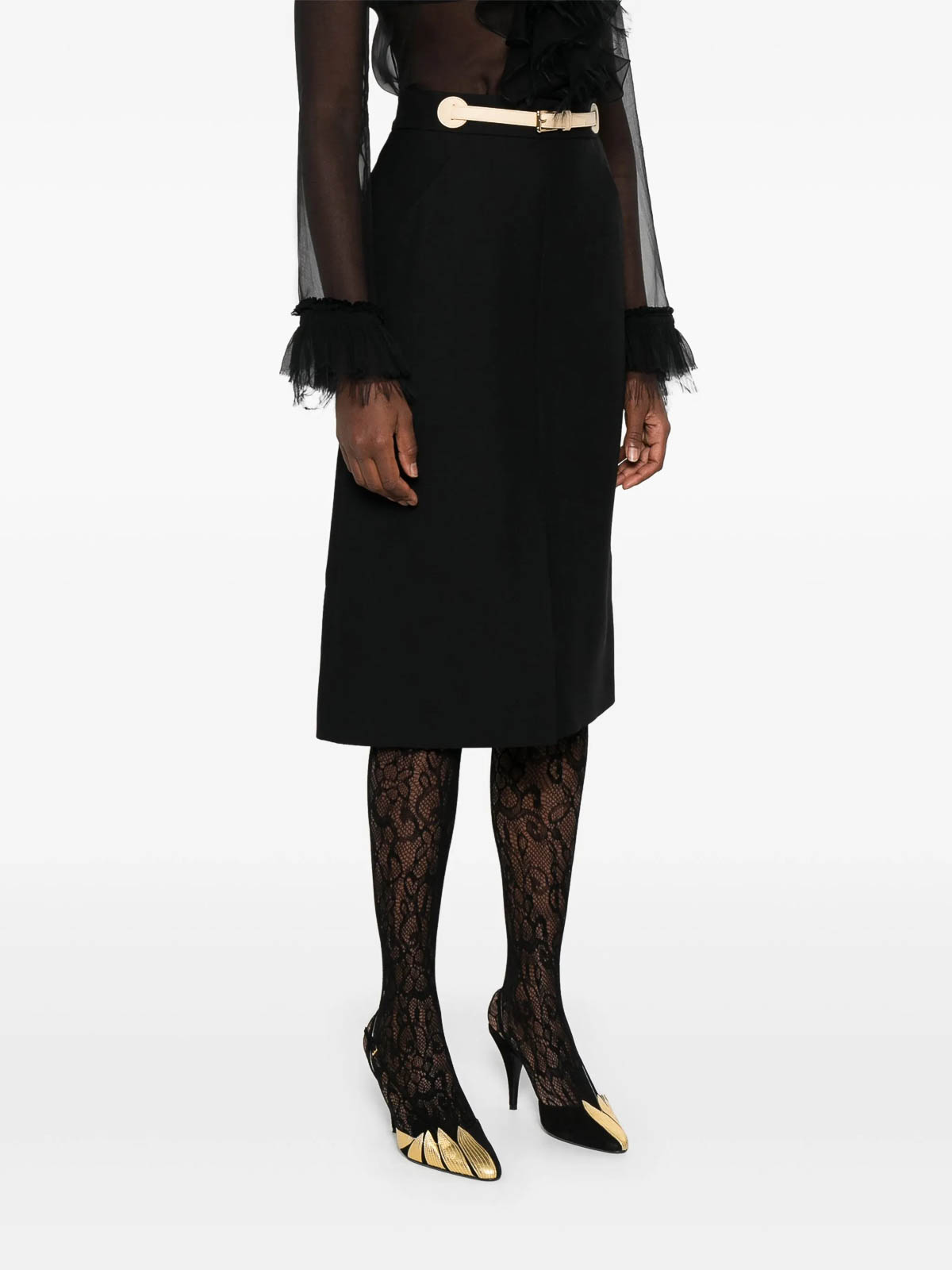 Valentino Garavani A-line Skirt With Leather Details And Buckle Closure In Black