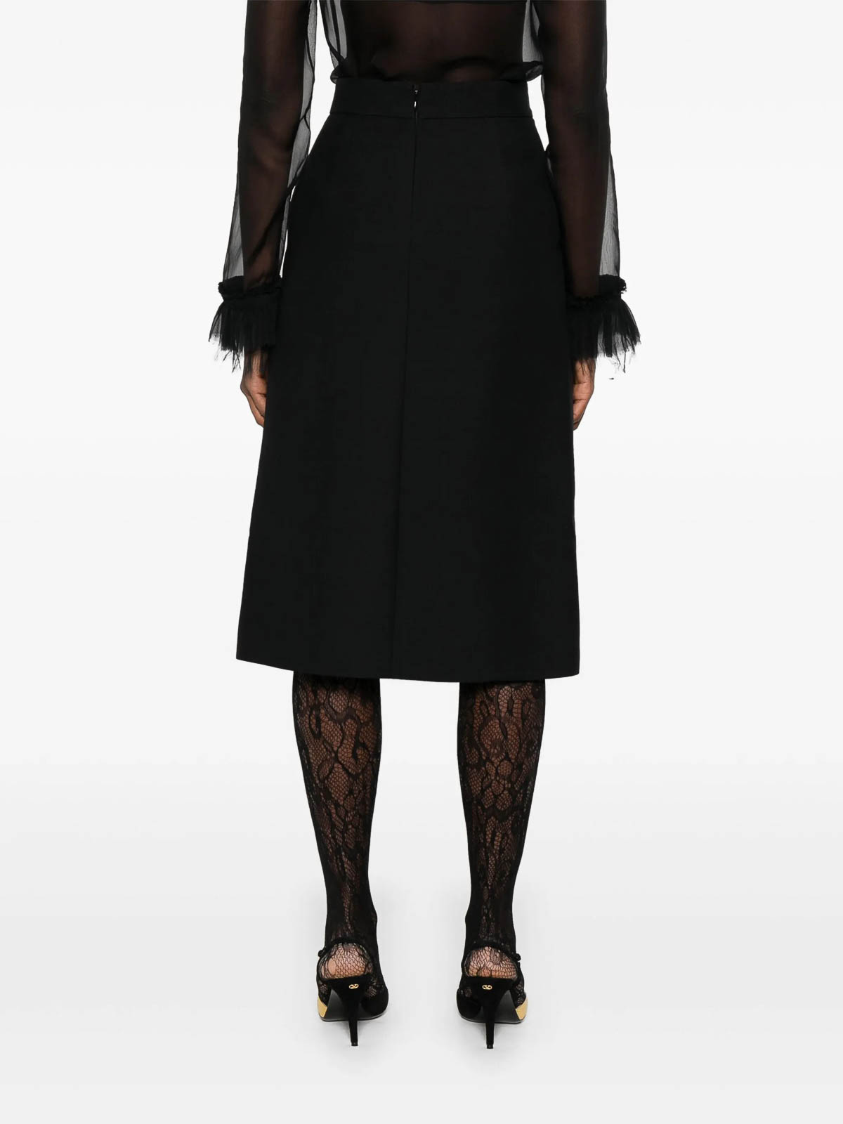 Valentino Garavani A-line Skirt With Leather Details And Buckle Closure In Black