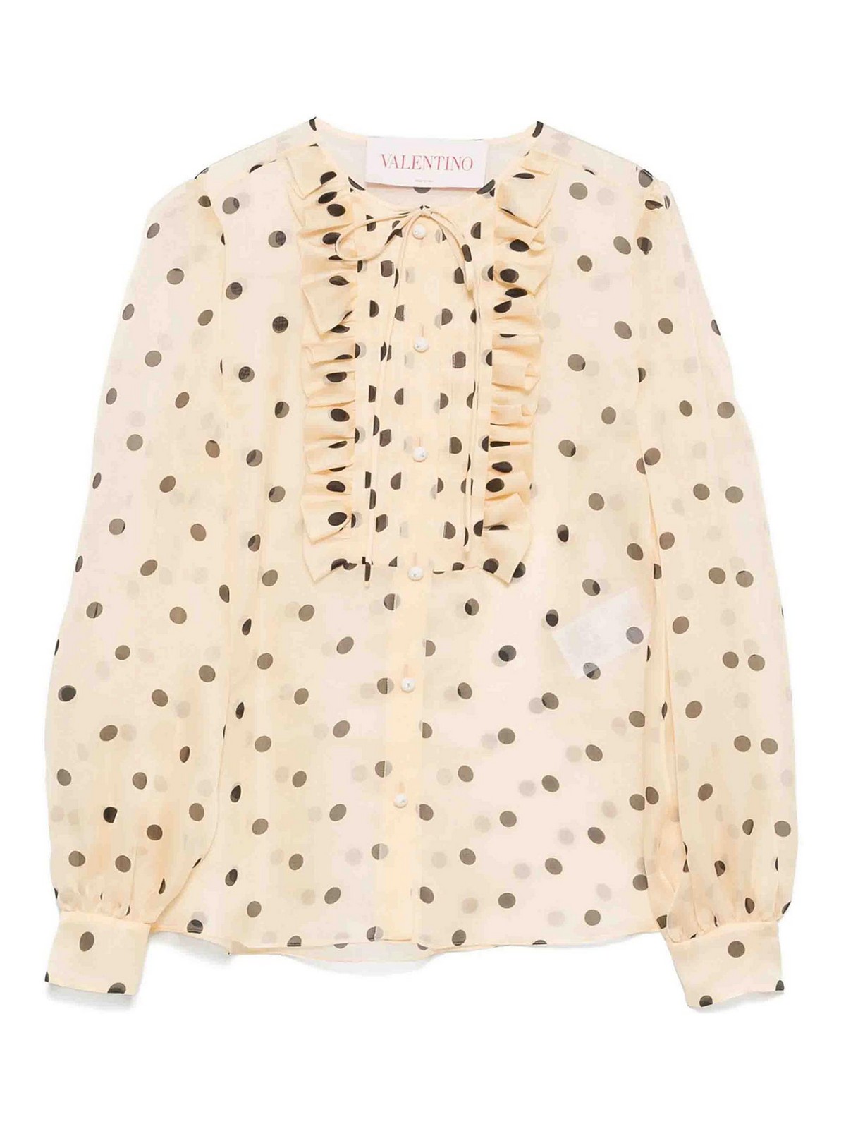 Valentino Garavani Polka Dot Ruffle Sheer Silk Organza Shirt In Multi
