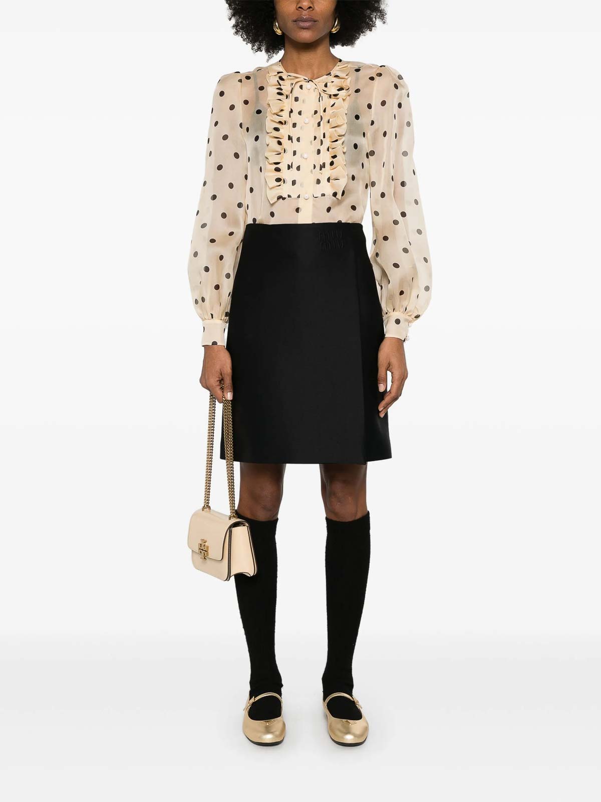 Valentino Garavani Polka Dot Ruffle Sheer Silk Organza Shirt In Multi