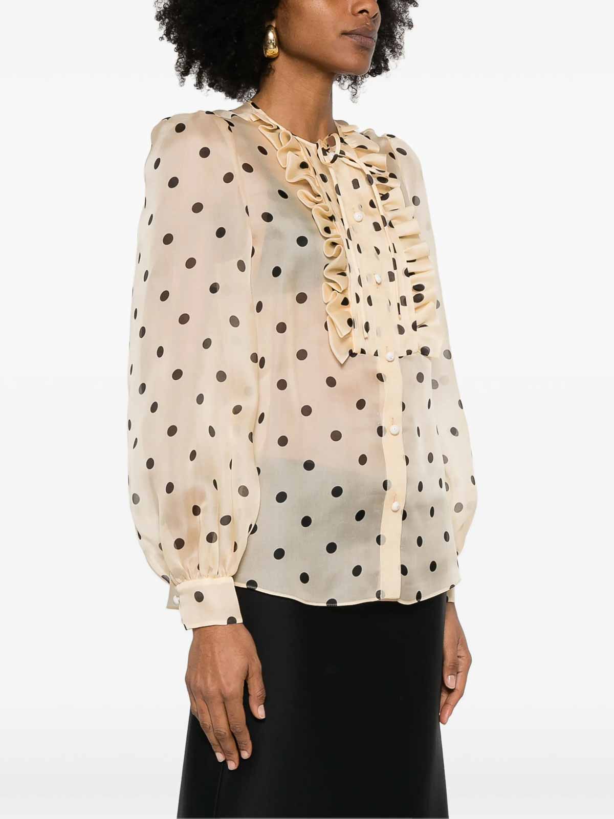Valentino Garavani Polka Dot Ruffle Sheer Silk Organza Shirt In Multi
