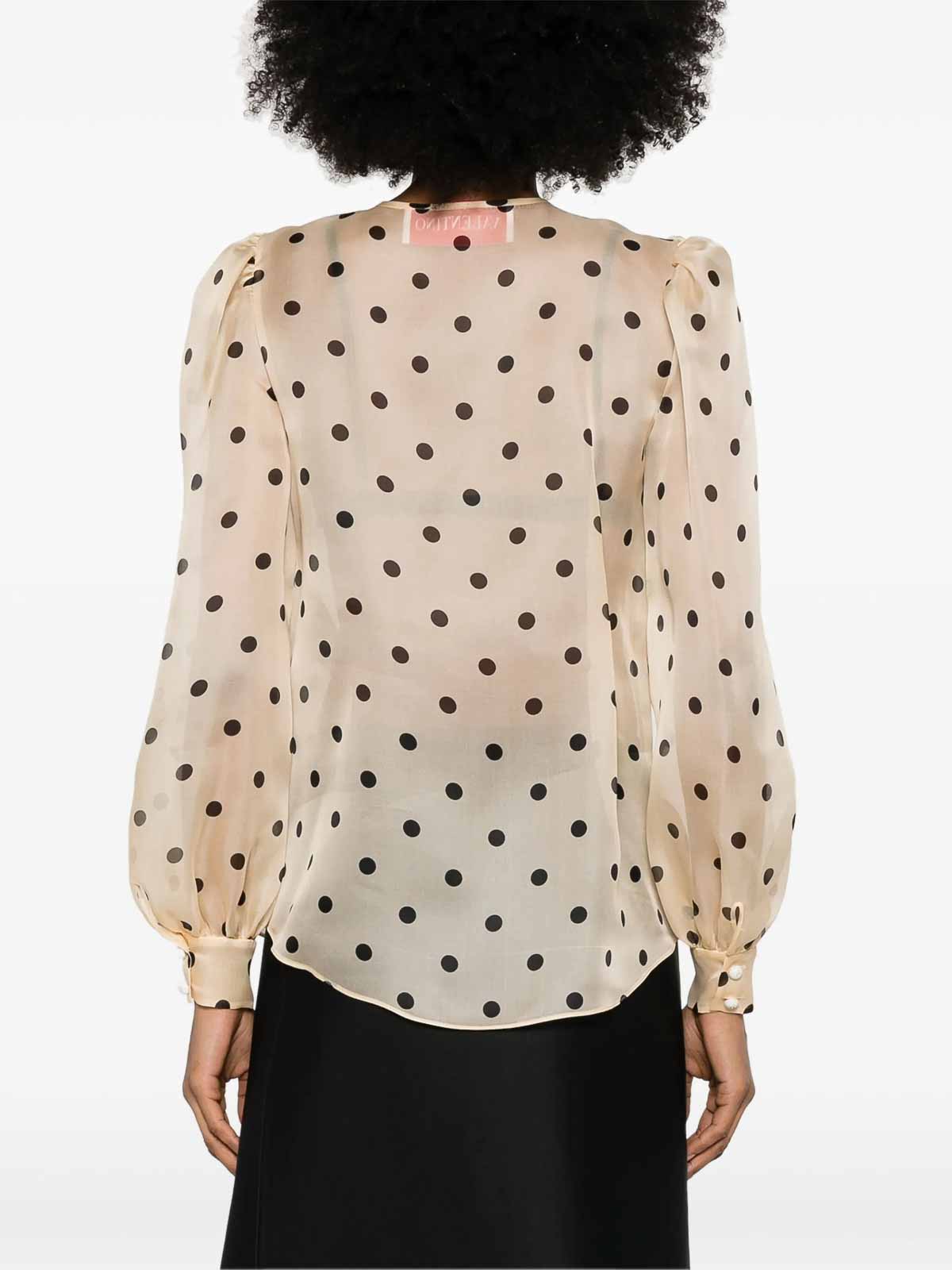 Valentino Garavani Polka Dot Ruffle Sheer Silk Organza Shirt In Multi