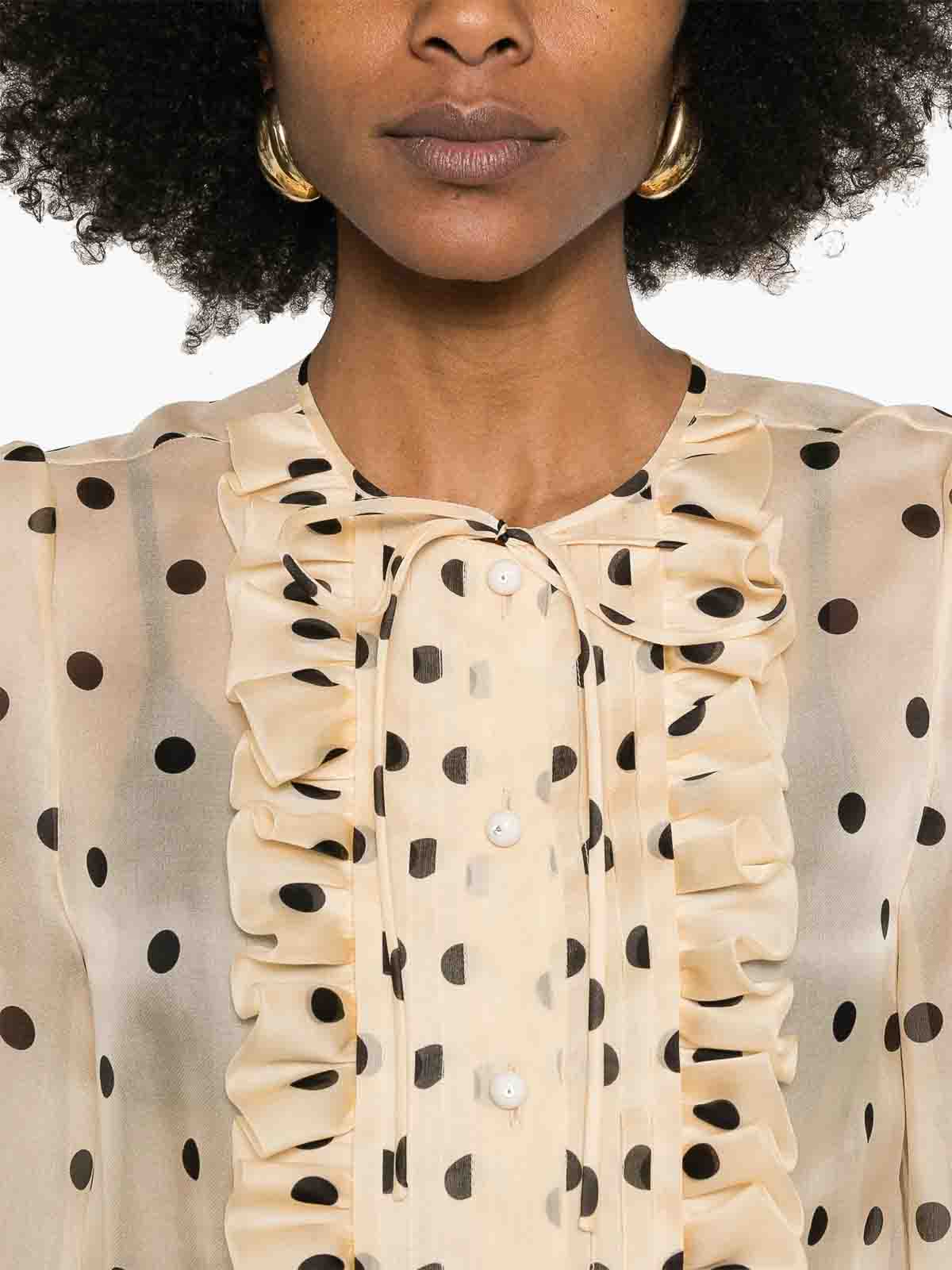 Valentino Garavani Polka Dot Ruffle Sheer Silk Organza Shirt In Multi
