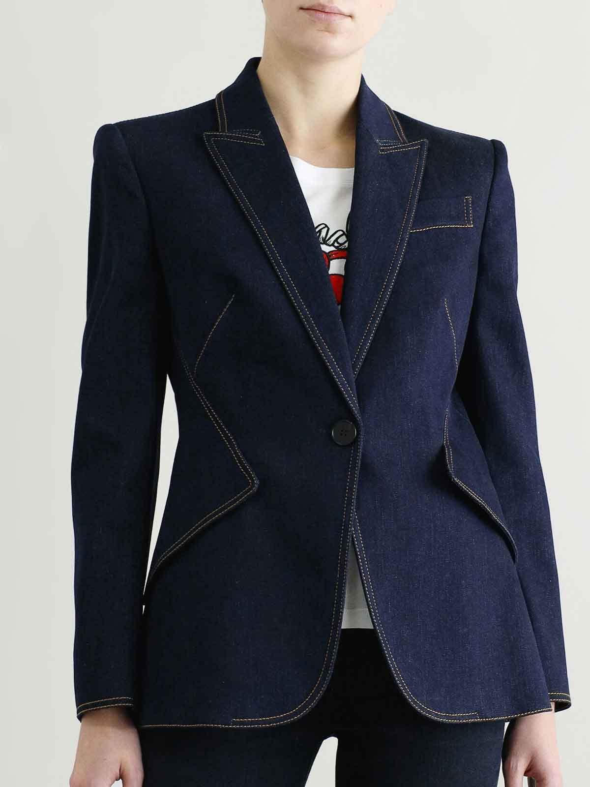 Alexander Mcqueen Blazer In Jeans-optik In Blue