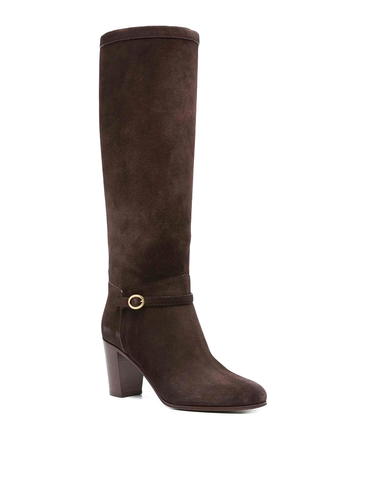 Valentino Knee-high Suede Boots With Leather Block Heel In Brown