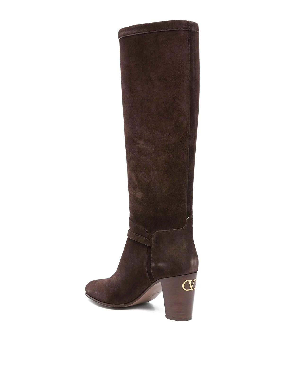 Valentino Knee-high Suede Boots With Leather Block Heel In Brown