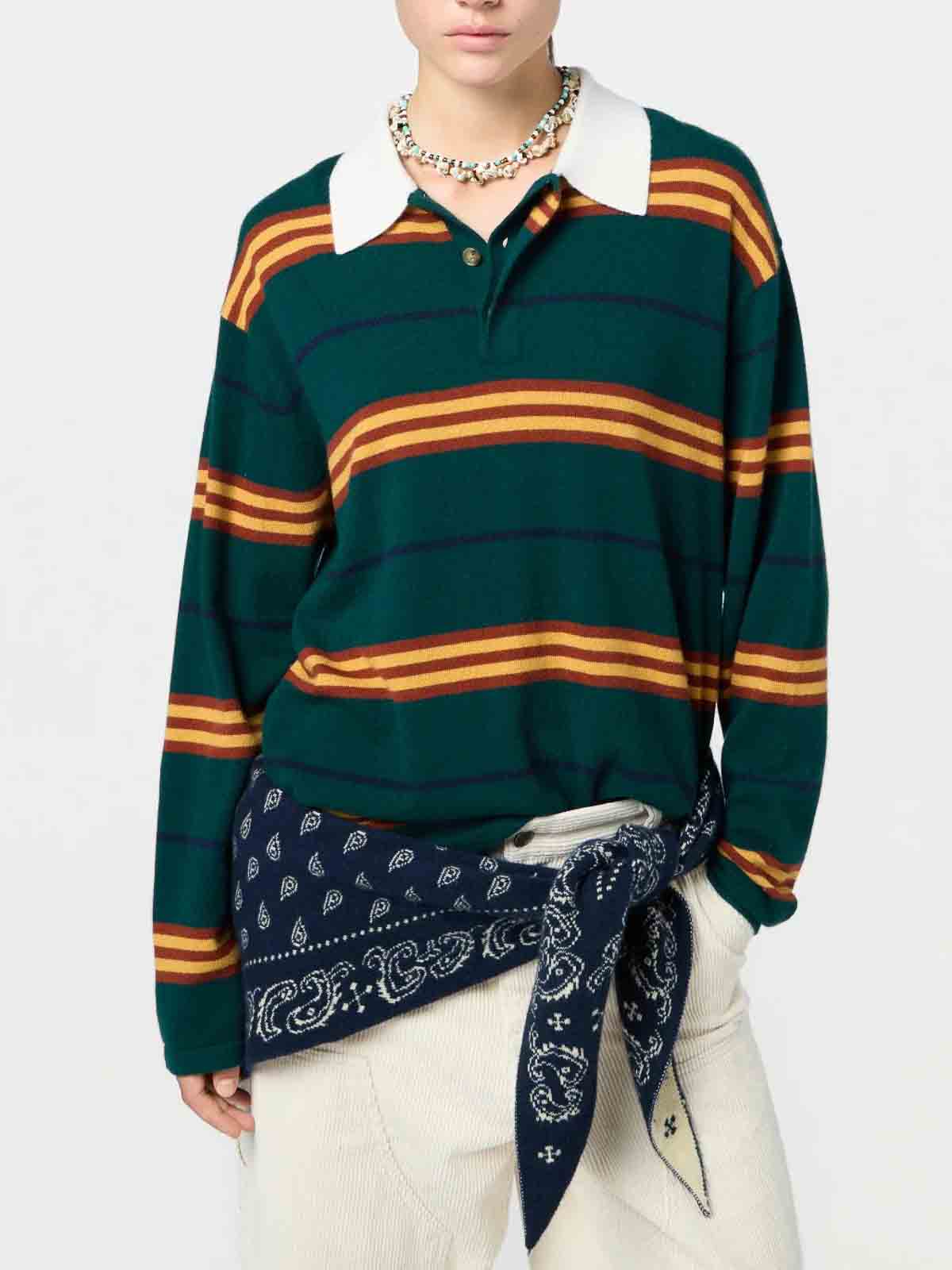 Guest In Residence Striped Rugby Sweater With Classic Collar And Luxurious Cashmere In Multi