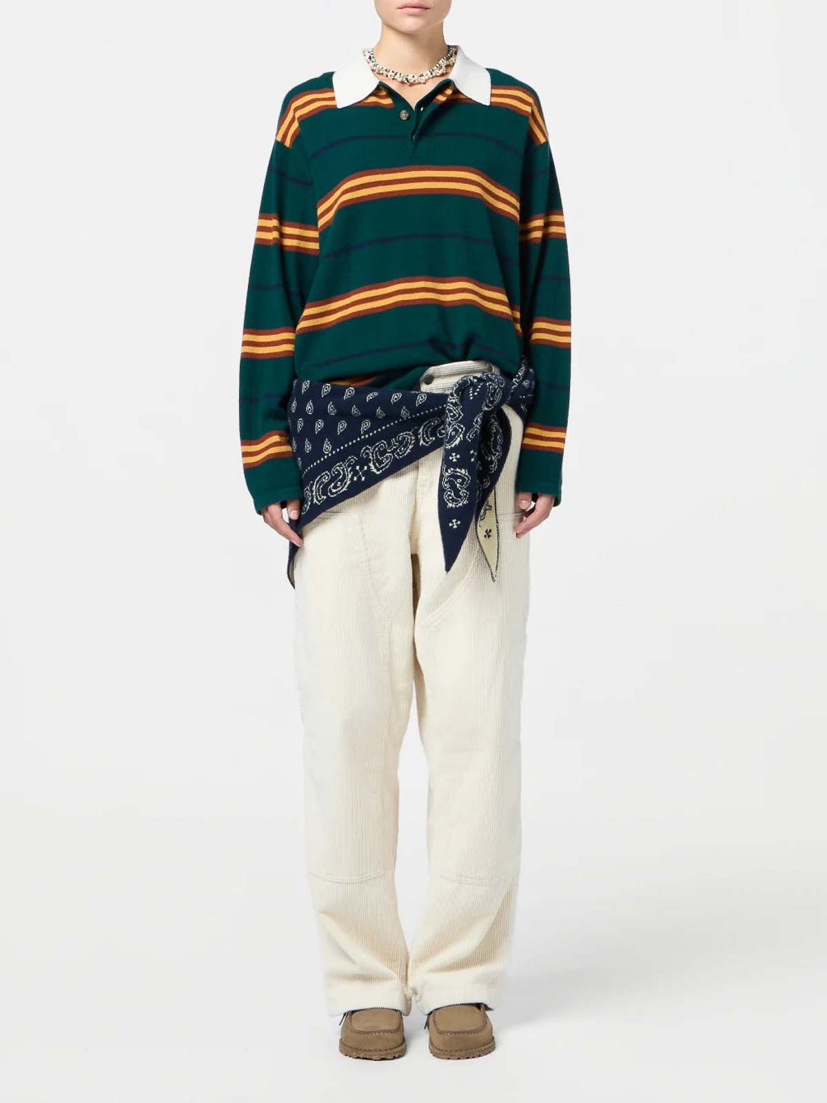 Guest In Residence Striped Rugby Sweater With Classic Collar And Luxurious Cashmere In Multi