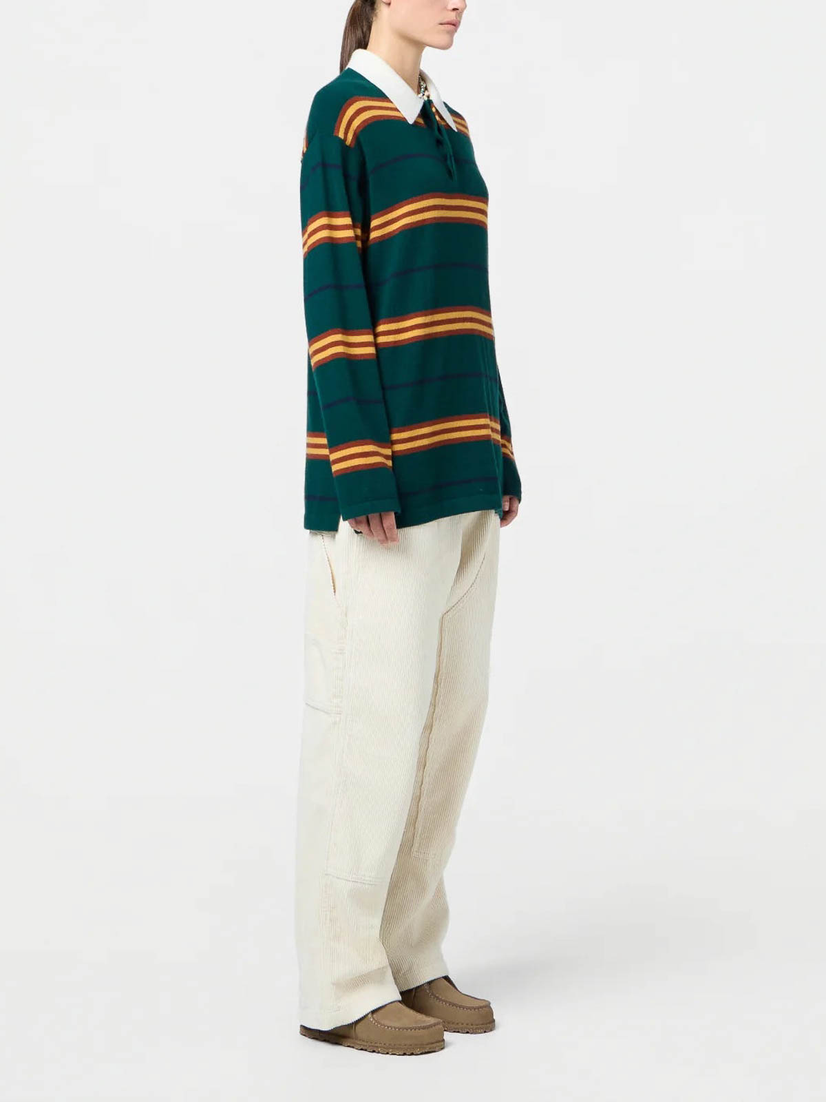 Guest In Residence Striped Rugby Sweater With Classic Collar And Luxurious Cashmere In Multi