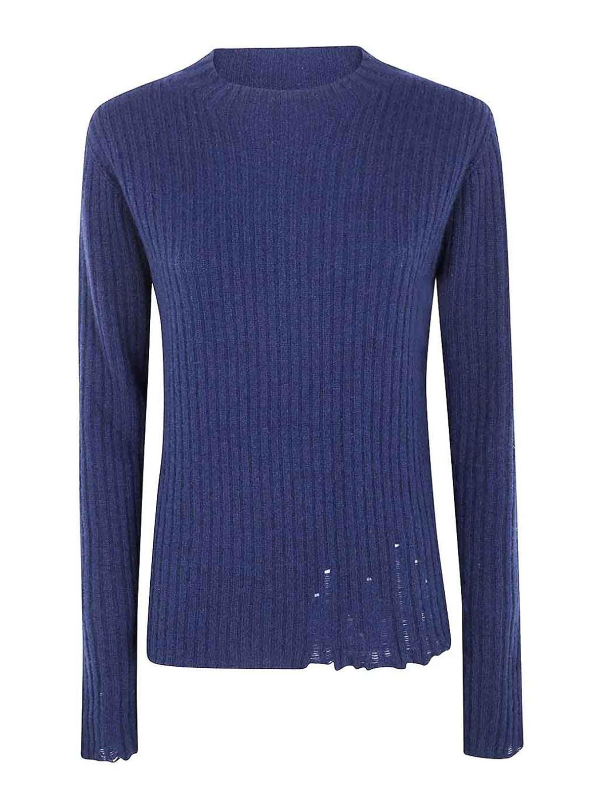 Uma Wang Ribbed Frayed Sweater In Blue