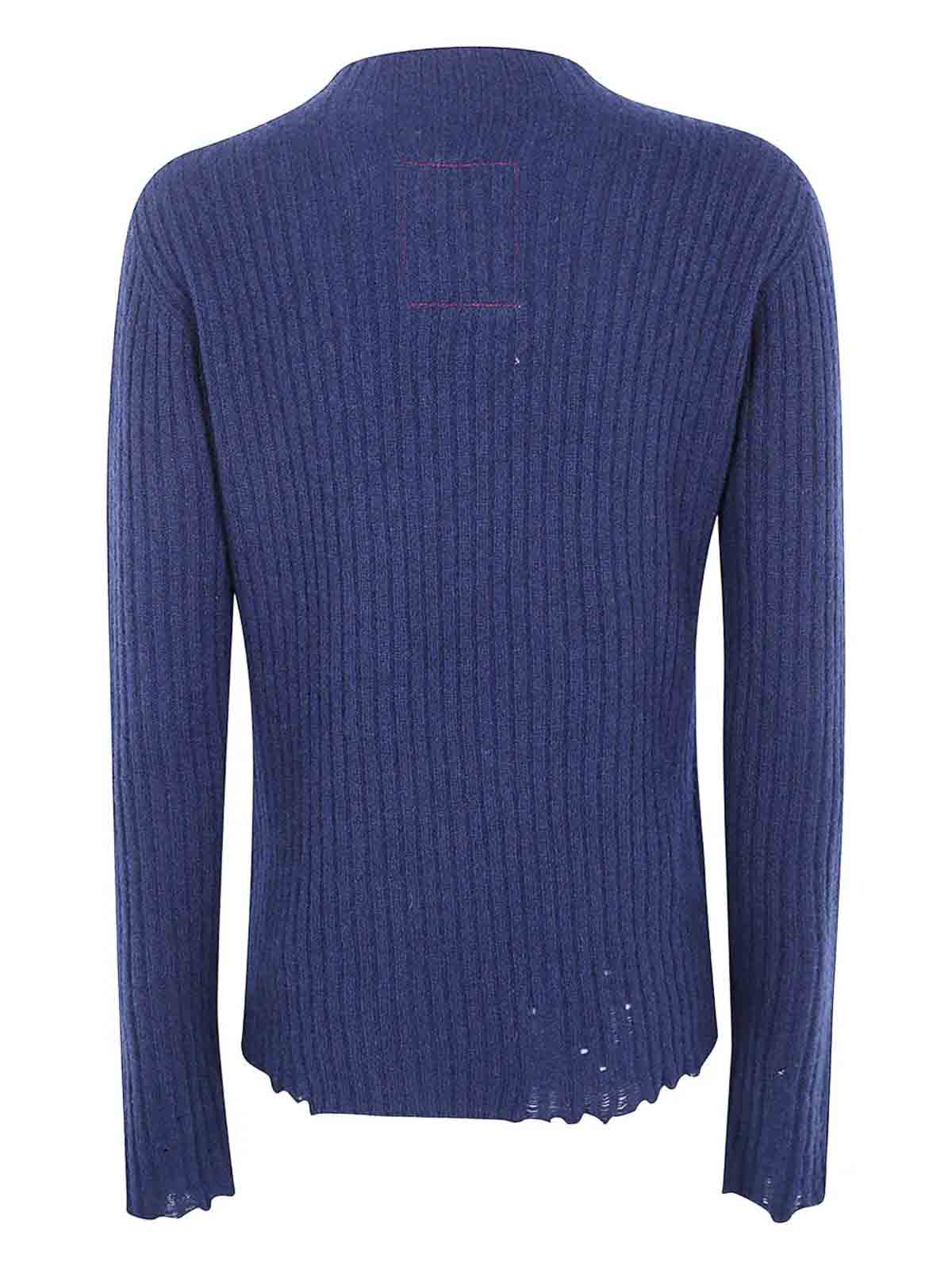 Uma Wang Ribbed Frayed Sweater In Blue