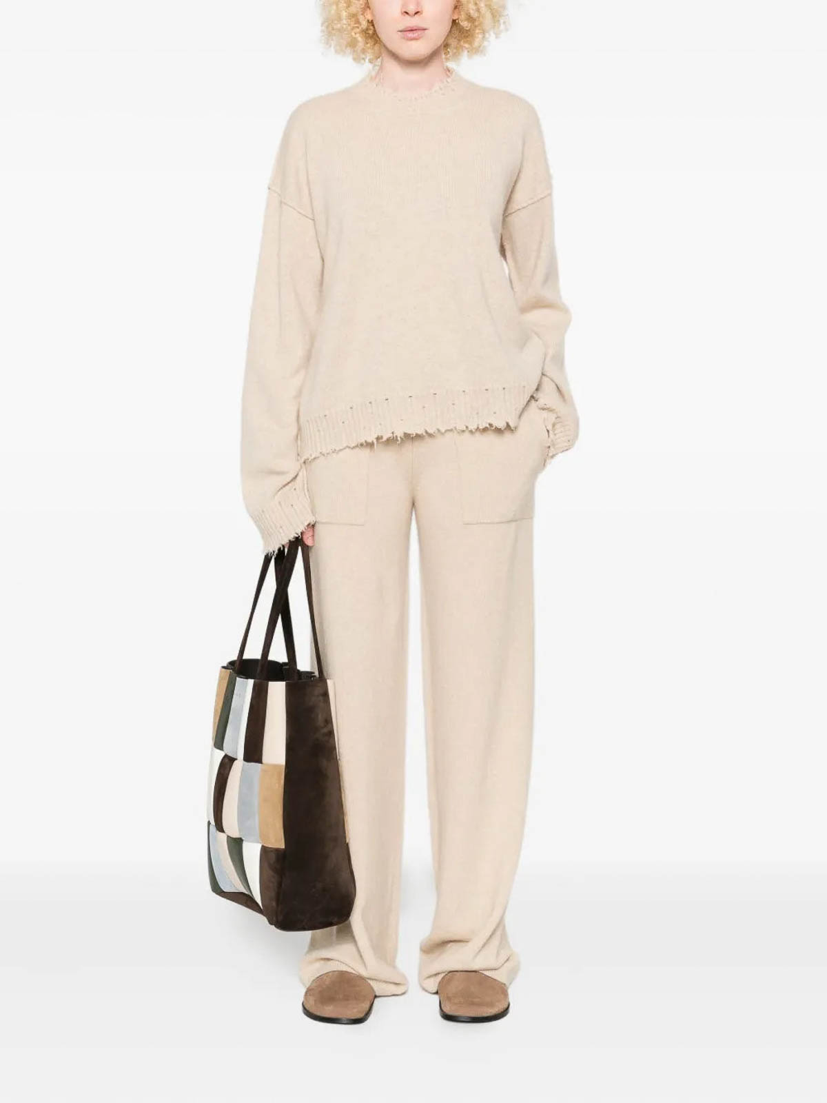 Uma Wang Beige Frayed Hem Wool Sweater In Neutral