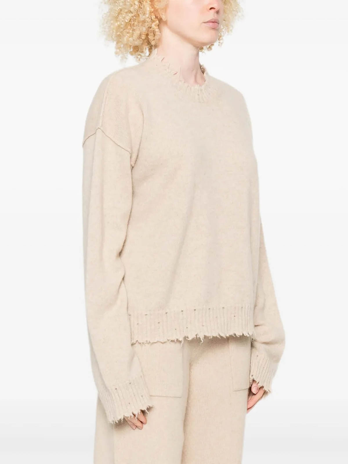 Uma Wang Beige Frayed Hem Wool Sweater In Neutral