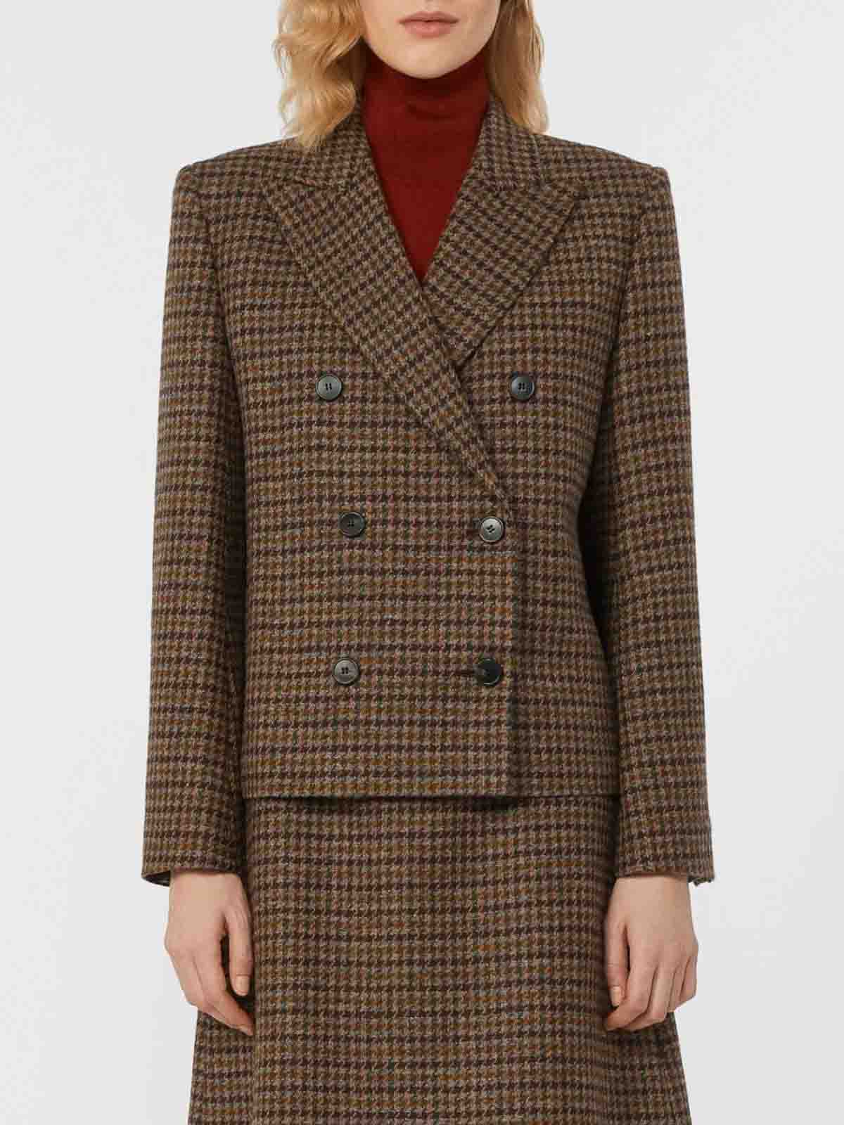 Weekend Max Mara Houndstooth Double-breasted Jacket In Gold