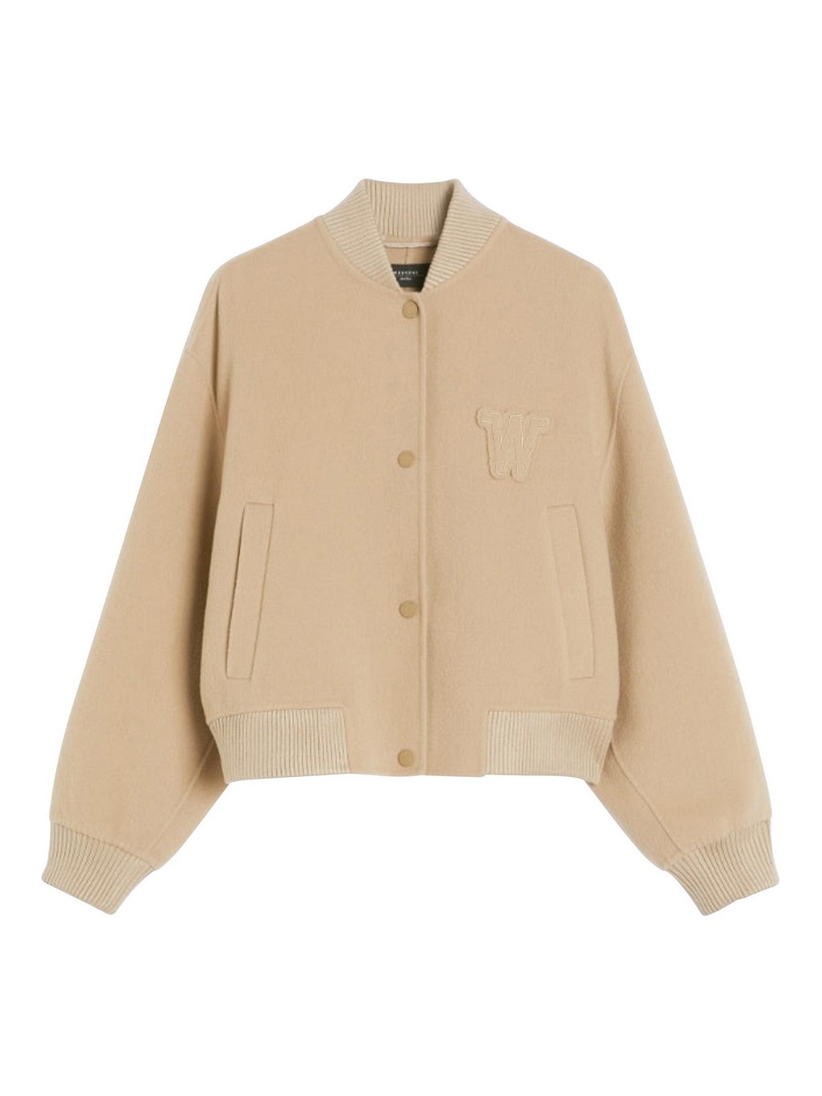 Weekend Max Mara Omens Camel Zelante Logo-embroidered Wool-blend Bomber Jacket In Neutral