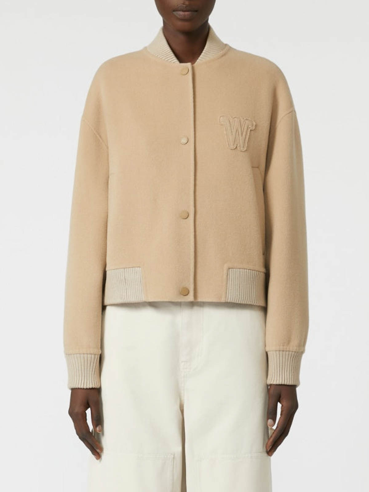 Weekend Max Mara Omens Camel Zelante Logo-embroidered Wool-blend Bomber Jacket In Neutral