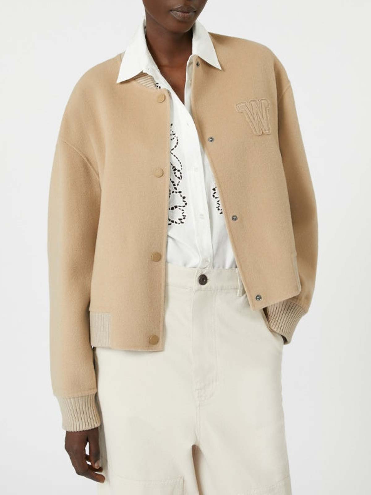 Weekend Max Mara Omens Camel Zelante Logo-embroidered Wool-blend Bomber Jacket In Neutral