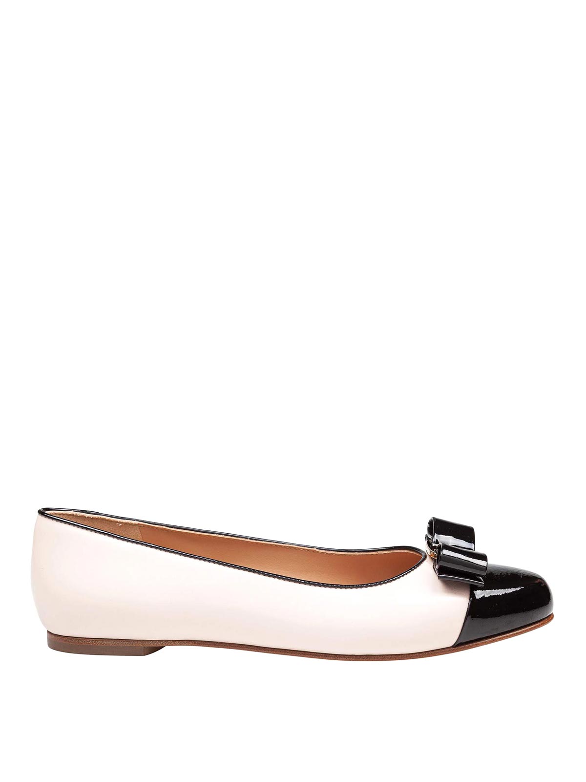 Ferragamo Black And Ballet Pink Two-tone Varina Ballet Flats In White