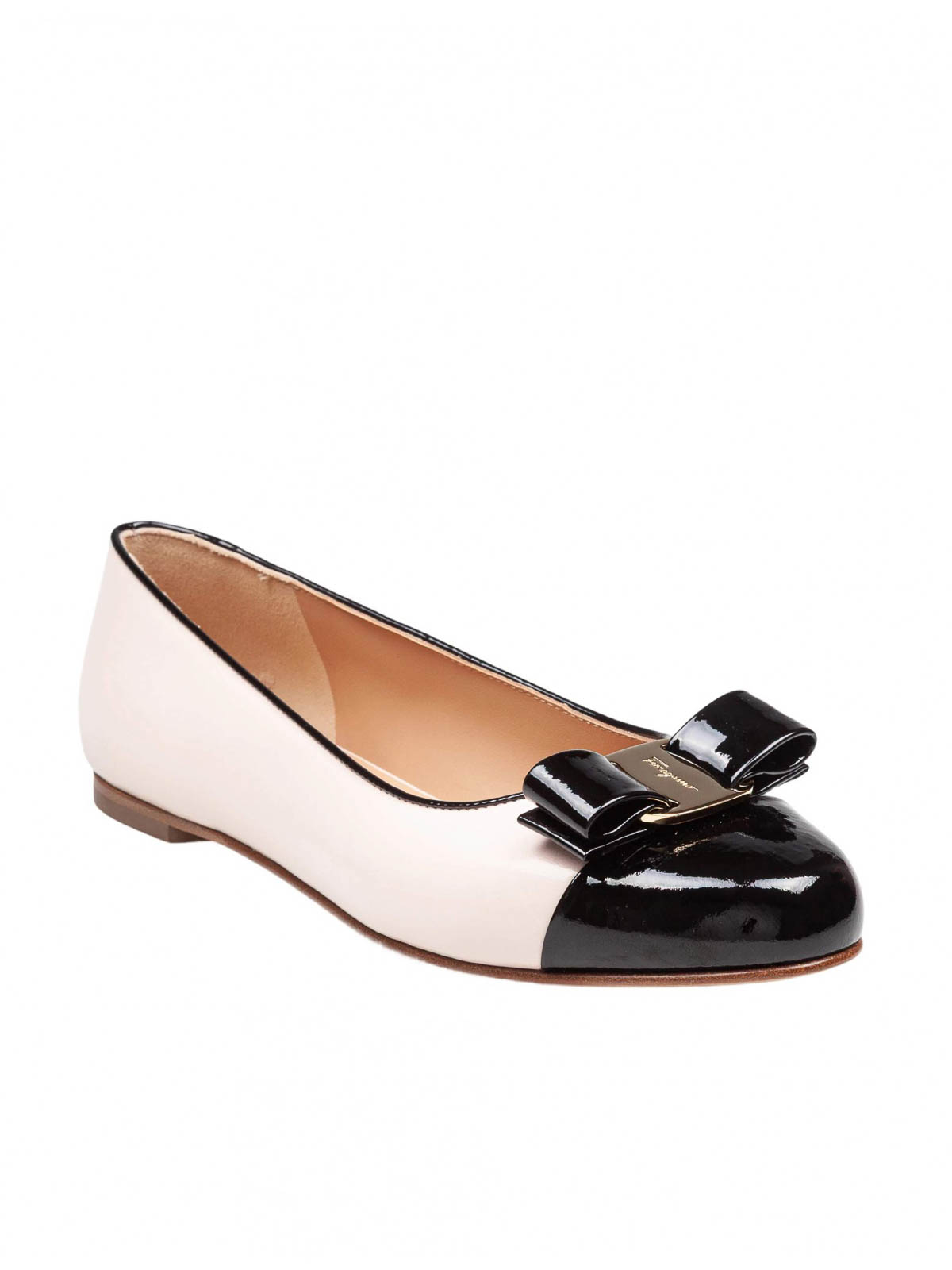 Ferragamo Black And Ballet Pink Two-tone Varina Ballet Flats In White