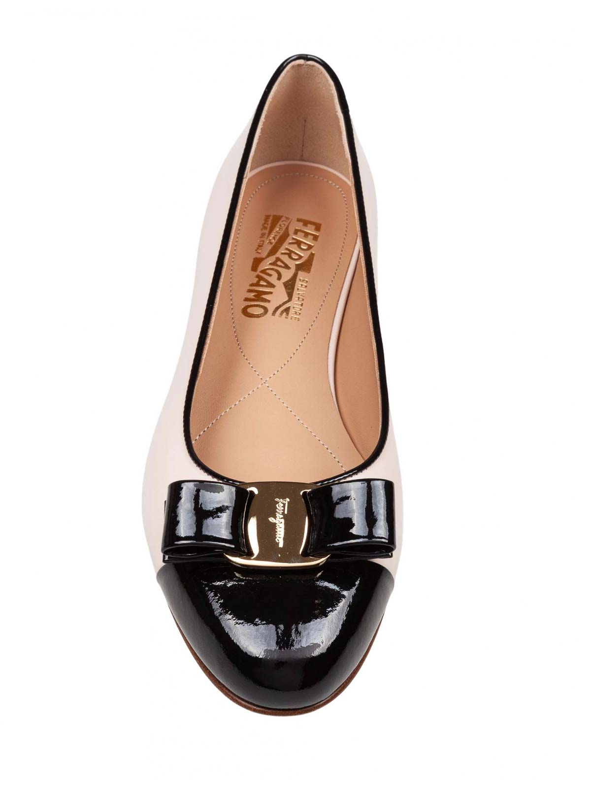 Ferragamo Black And Ballet Pink Two-tone Varina Ballet Flats In White