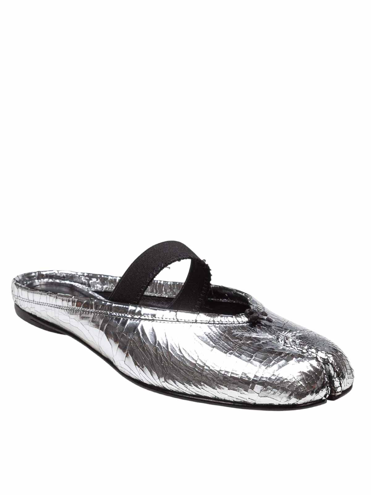 Maison Margiela Leather Tabi Mule With Broken Mirror Effect In Silver