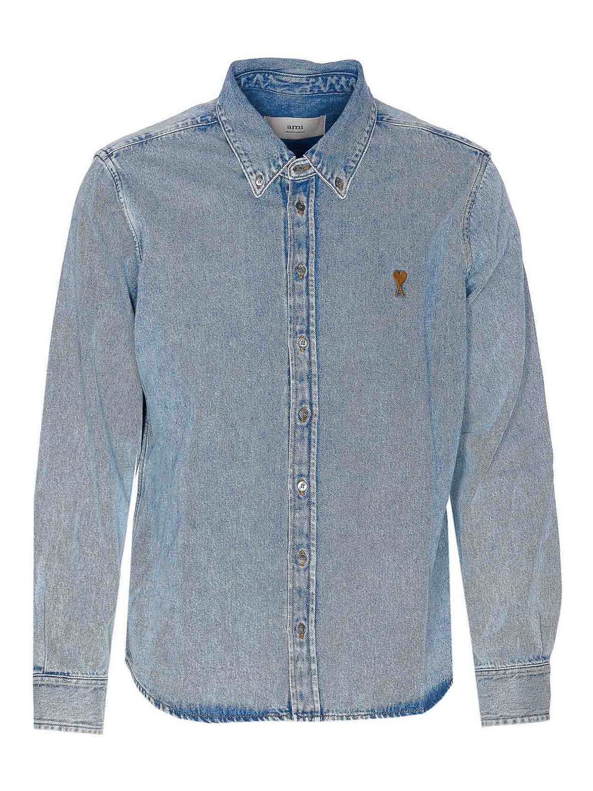 Ami Alexandre Mattiussi Denim Adc Denim Shirt Frontal Buttons Closure In Blue