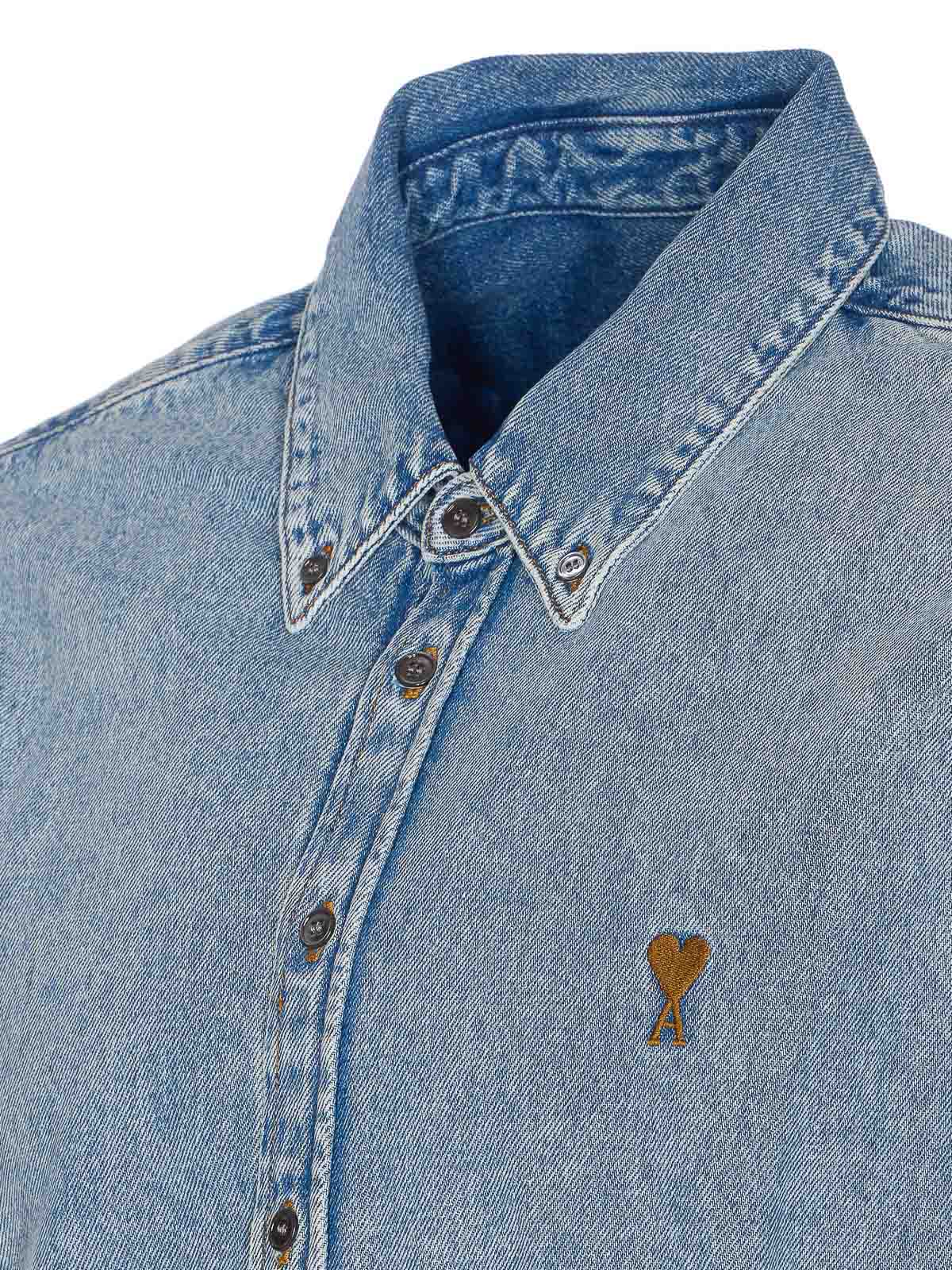 Ami Alexandre Mattiussi Denim Adc Denim Shirt Frontal Buttons Closure In Blue