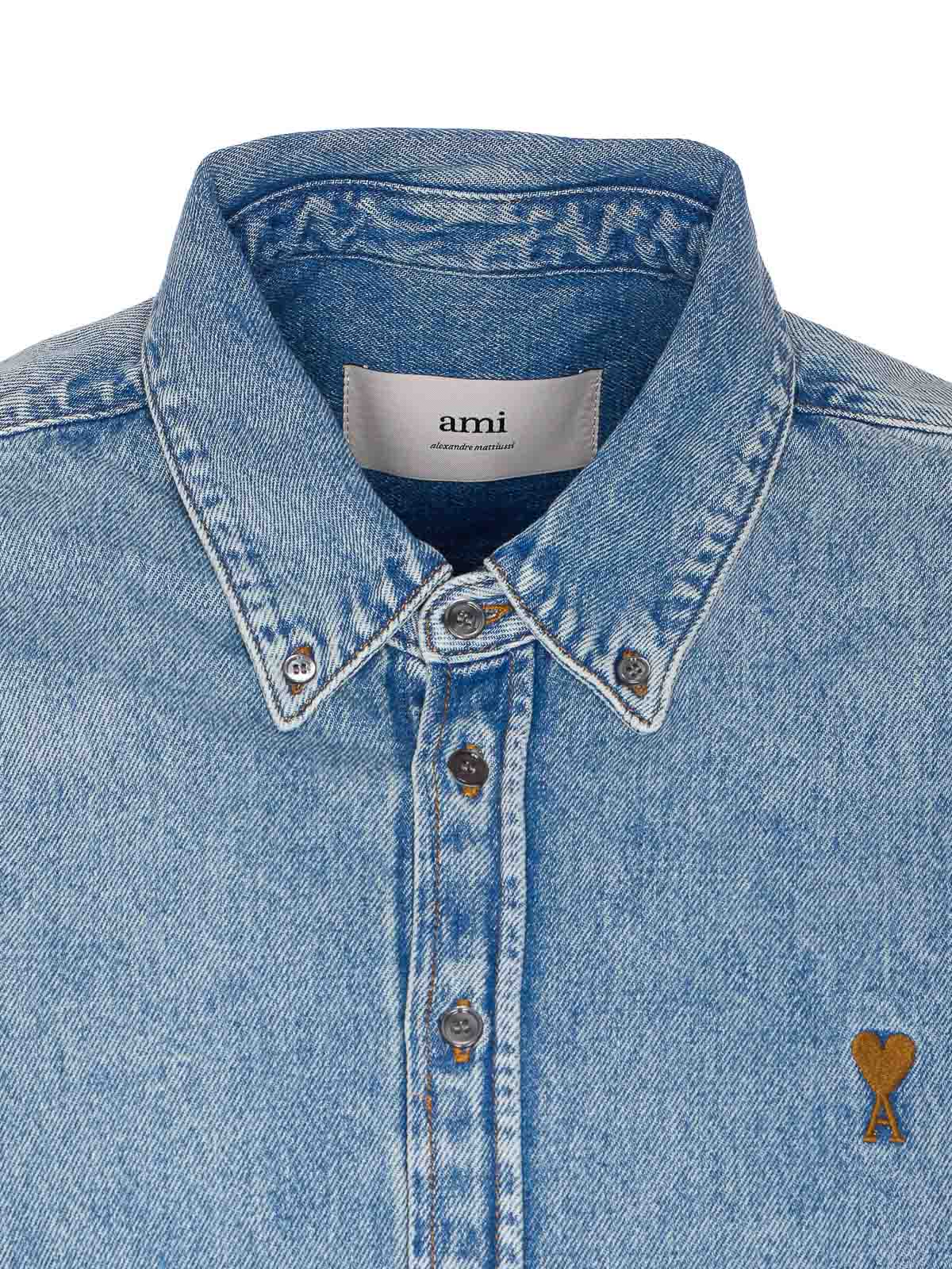 Ami Alexandre Mattiussi Denim Adc Denim Shirt Frontal Buttons Closure In Blue