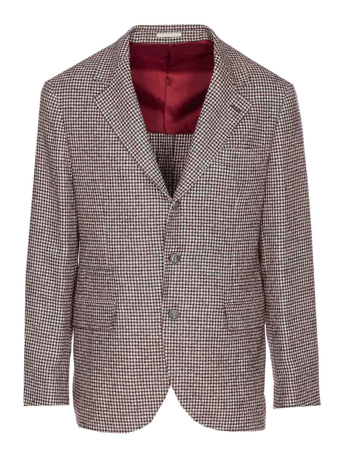 Brunello Cucinelli Houndstooth Wool Blend Single-breasted Blazer In Sand